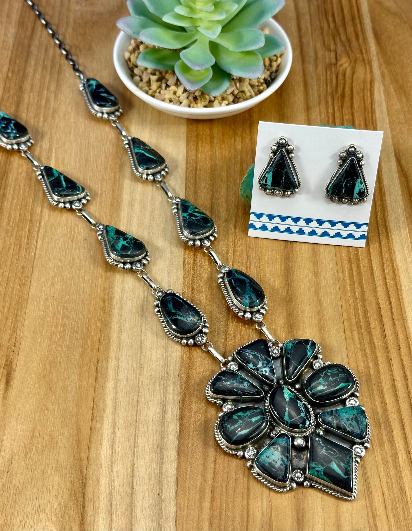 Blackjack Turquoise Cluster Sterling Necklace Set
