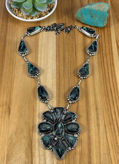 Blackjack Turquoise Cluster Sterling Necklace Set