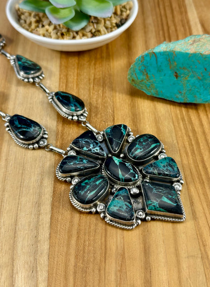 Blackjack Turquoise Cluster Sterling Necklace Set