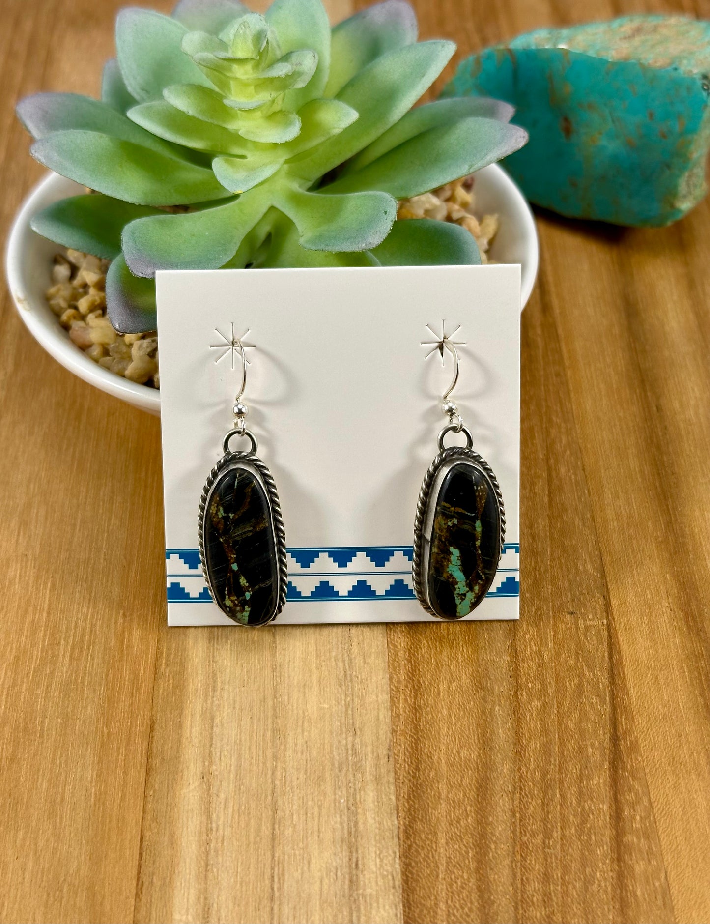 Blackjack Turquoise Oval Dangle Earrings