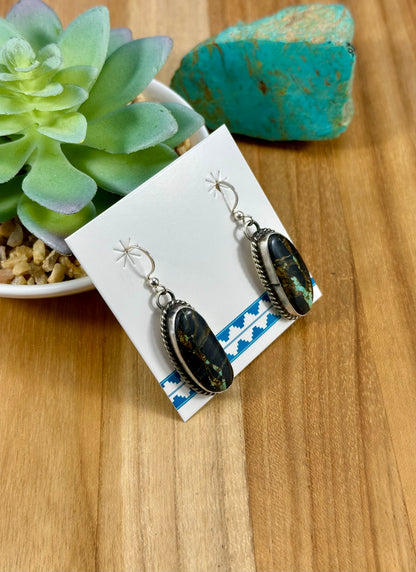 Blackjack Turquoise Oval Dangle Earrings