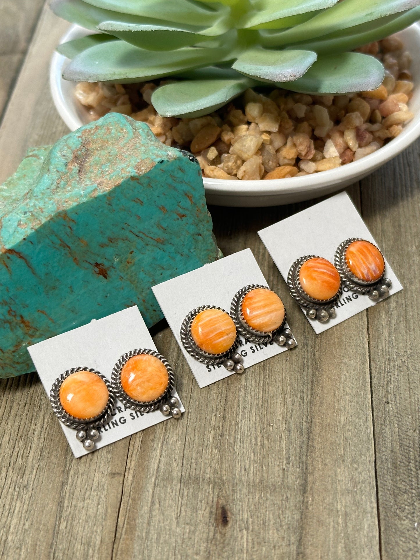 Orange Spiny Stud Earrings