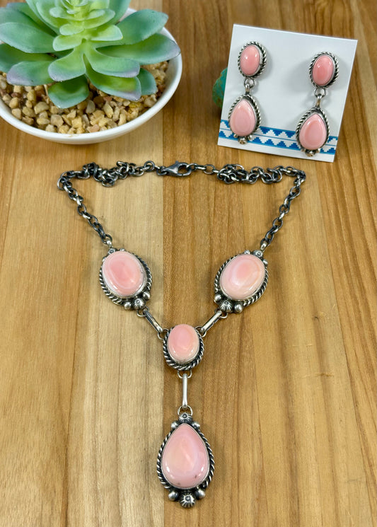 Pink Conch Sterling Silver Lariat Necklace