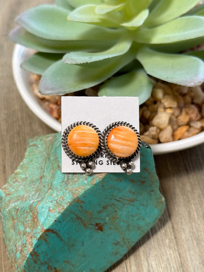 Orange Spiny Stud Earrings