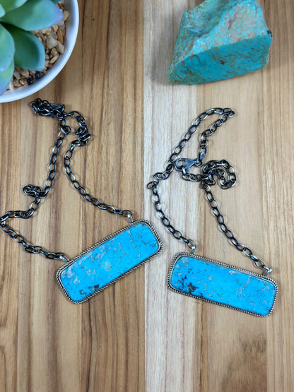 Kingman Turquoise Bar Sterling Silver Necklace