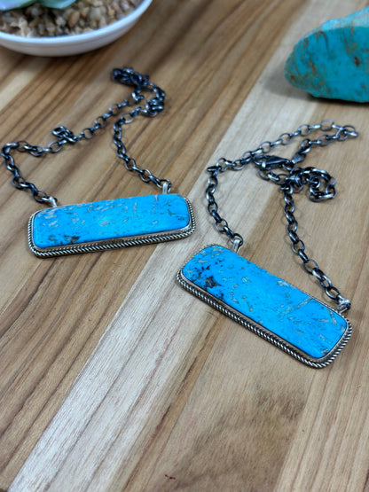 Kingman Turquoise Bar Sterling Silver Necklace