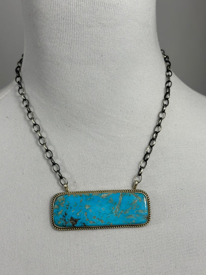 Kingman Turquoise Bar Sterling Silver Necklace