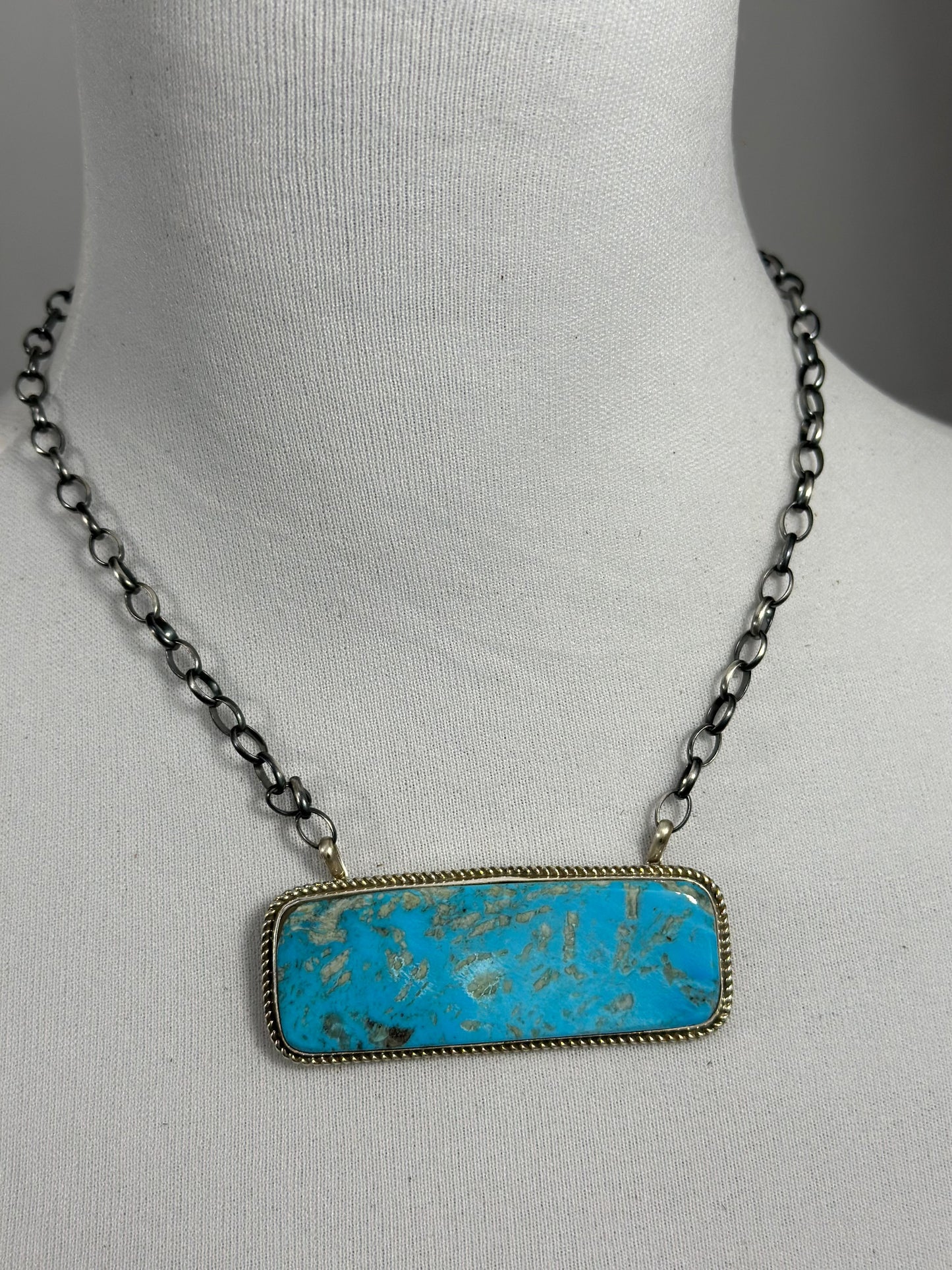 Kingman Turquoise Bar Sterling Silver Necklace