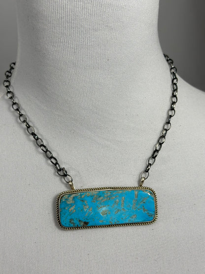 Kingman Turquoise Bar Sterling Silver Necklace