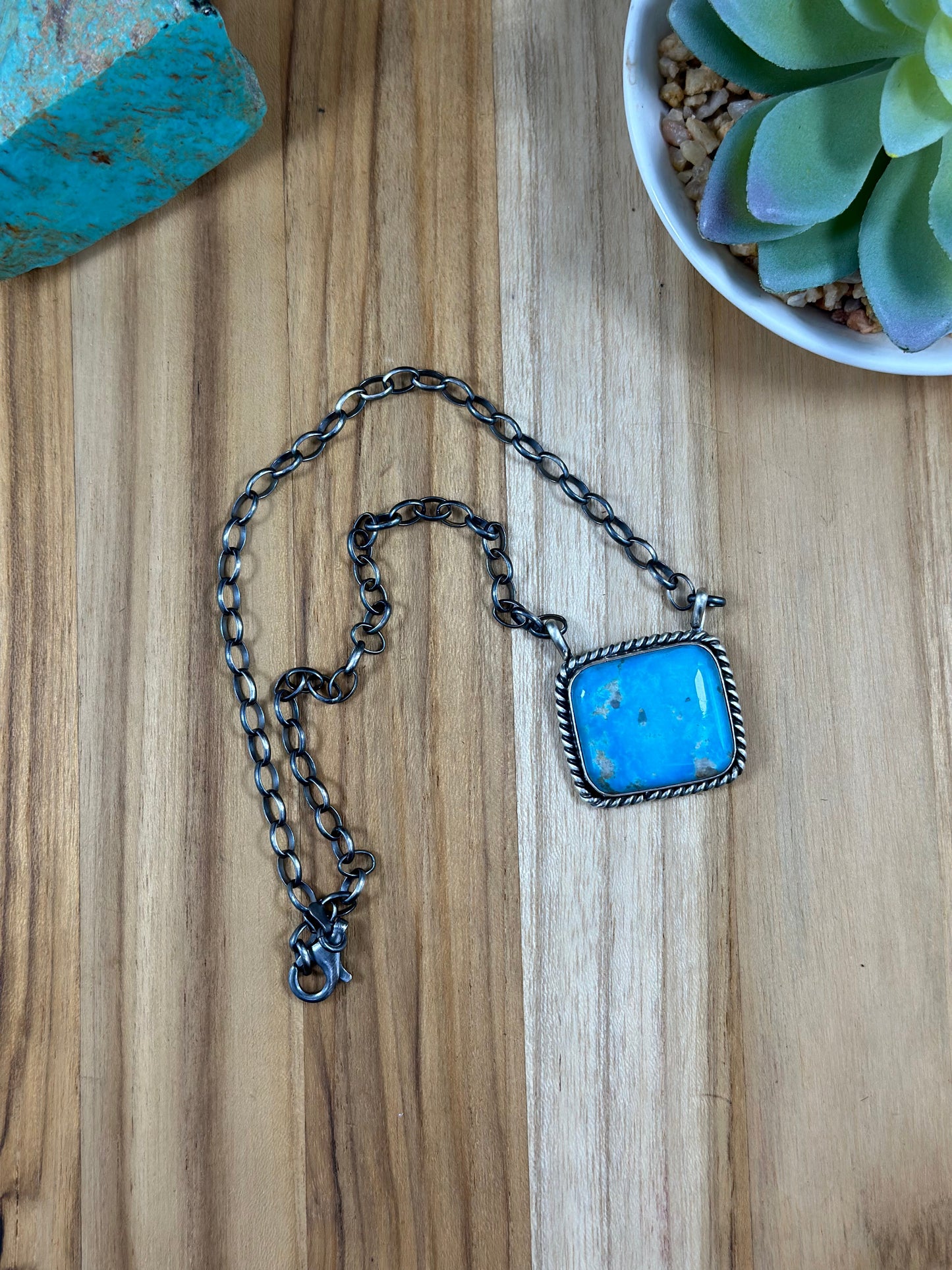 Kingman Turquoise Square Sterling Silver Necklace