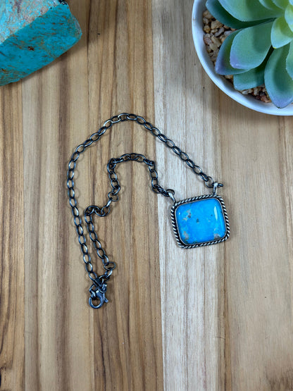Kingman Turquoise Square Sterling Silver Necklace