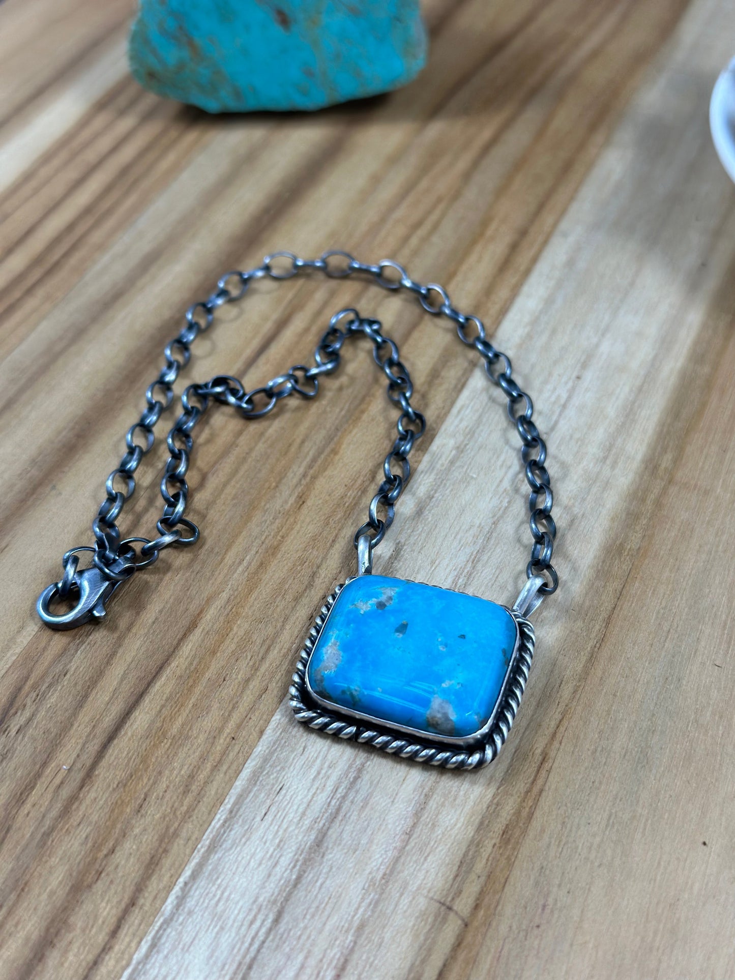 Kingman Turquoise Square Sterling Silver Necklace