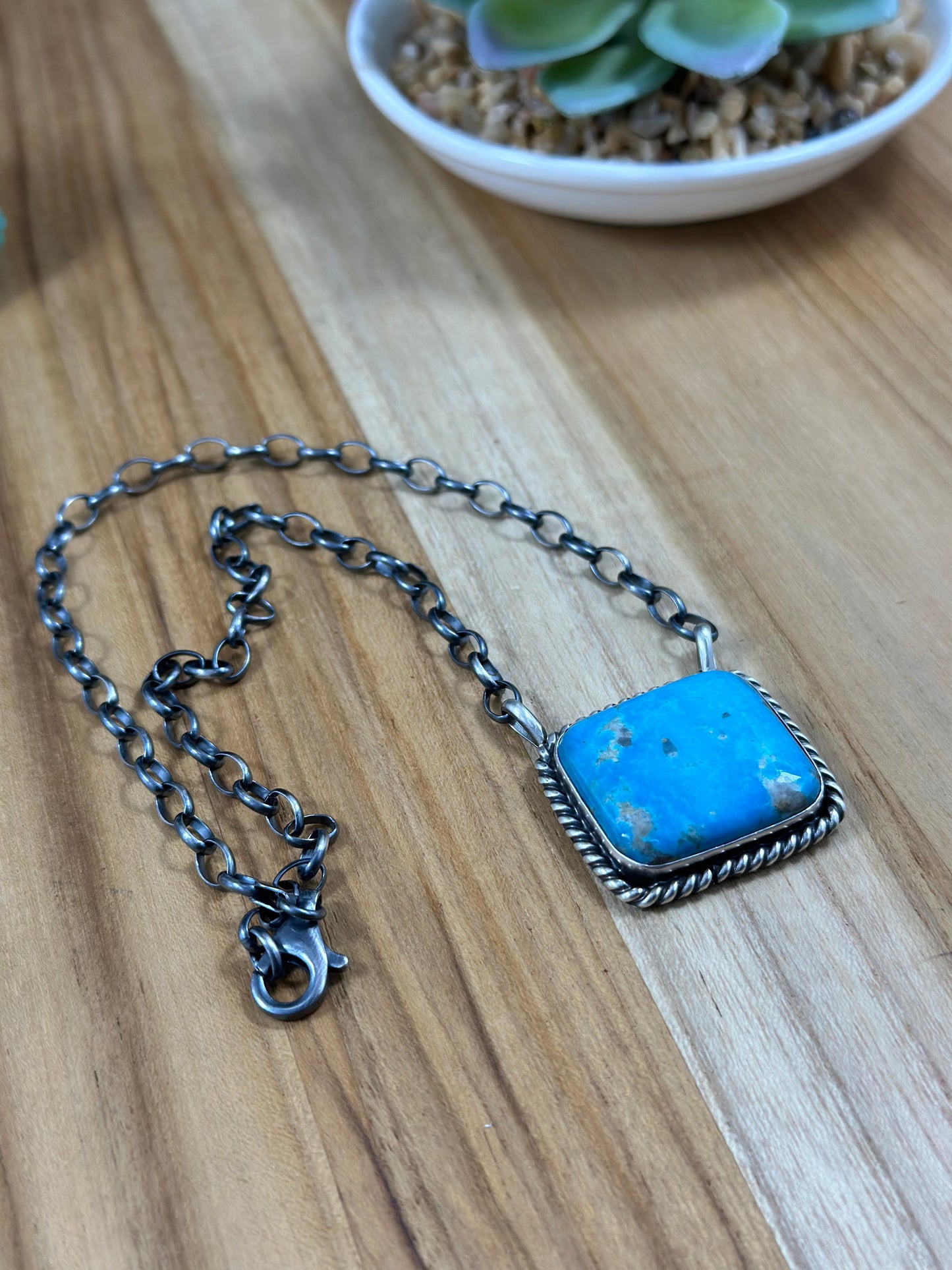 Kingman Turquoise Square Sterling Silver Necklace