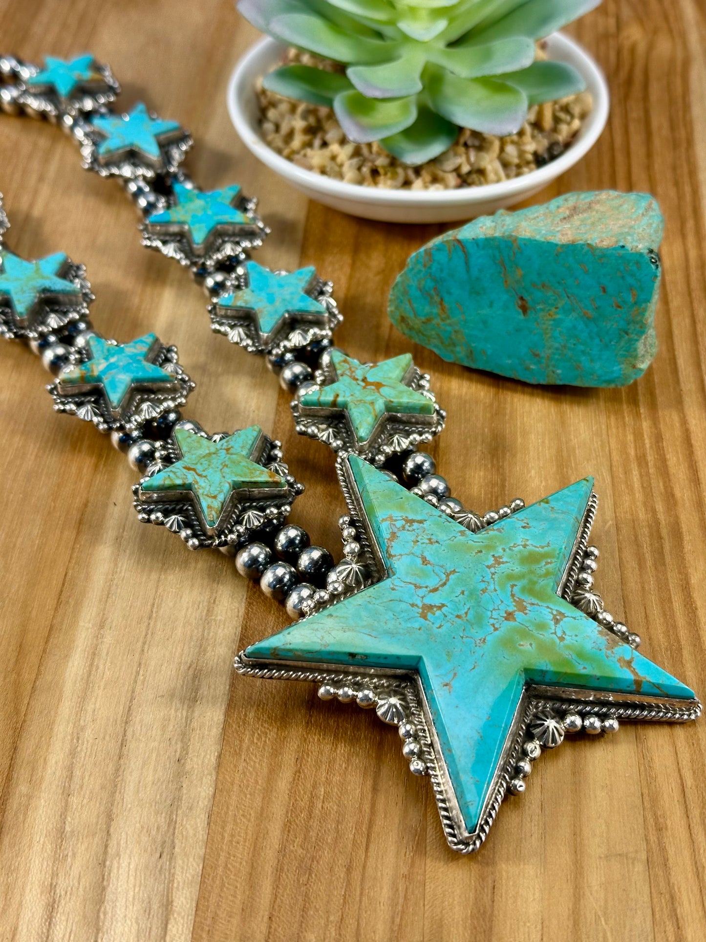 Kingman Turquoise Sterling Star Necklace Set