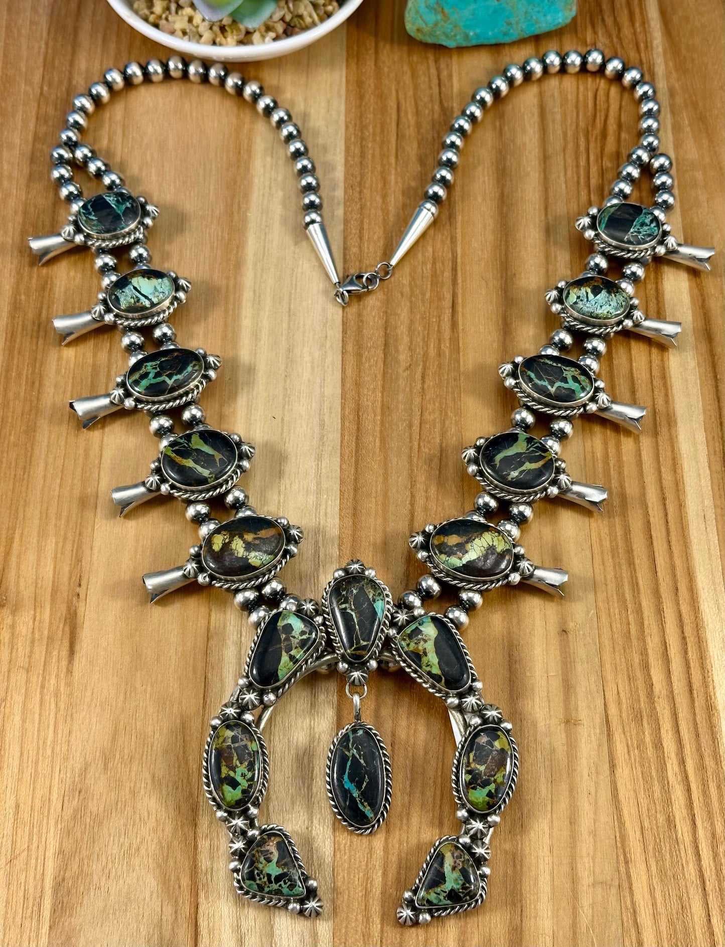 Blackjack Turquoise Squash Blossom Necklace Set