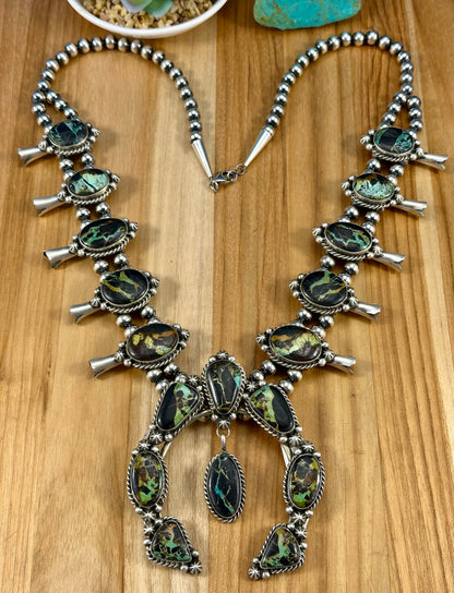 Blackjack Turquoise Squash Blossom Necklace Set