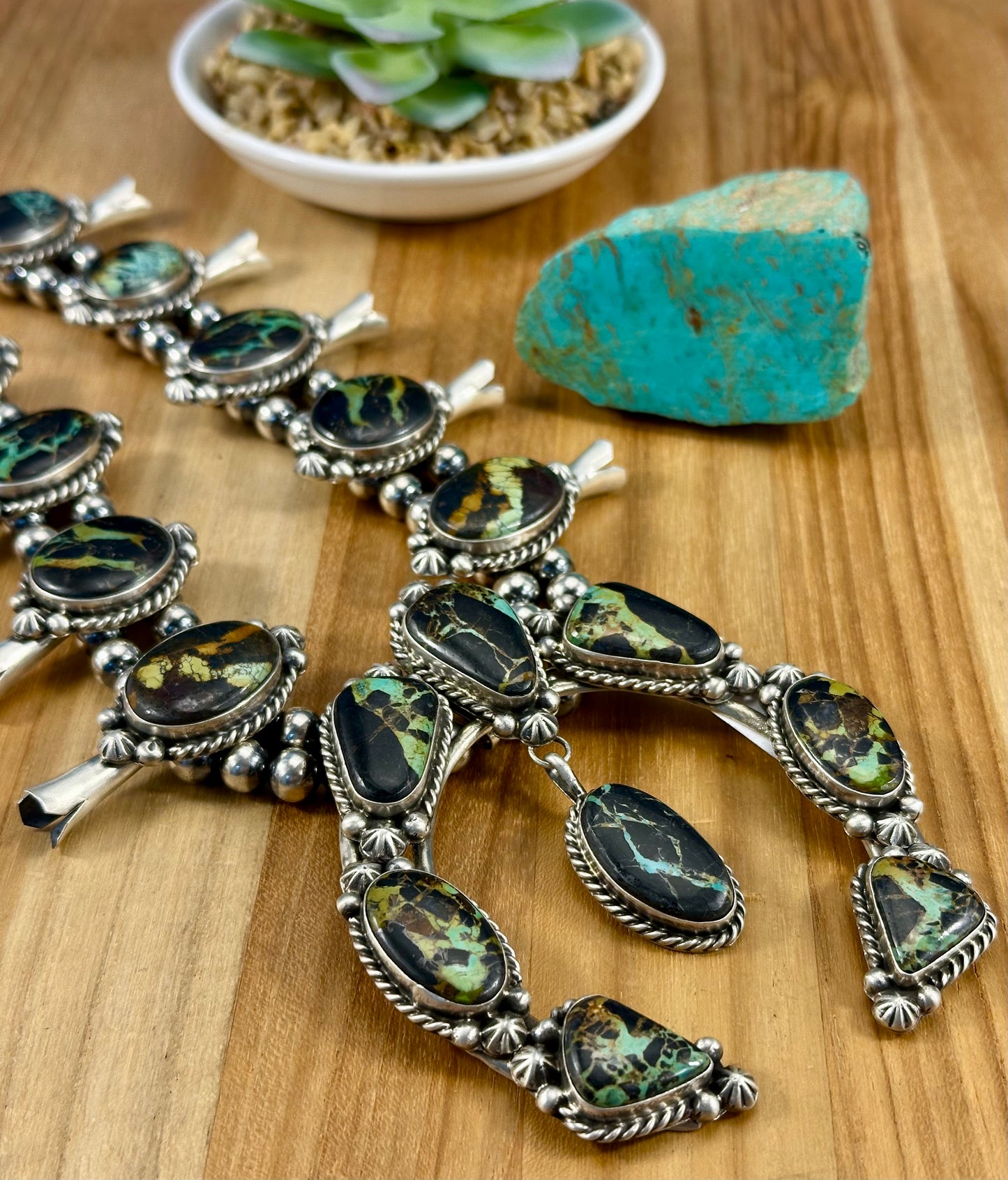 Blackjack Turquoise Squash Blossom Necklace Set