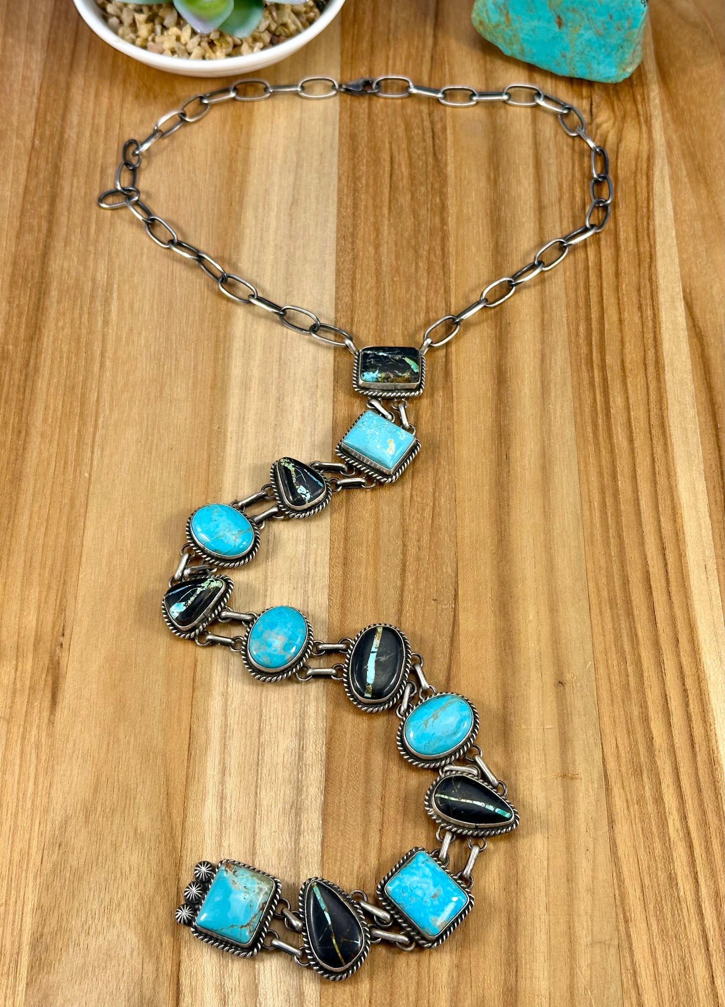 Blackjack & Kingman Turquoise Lariat Necklace