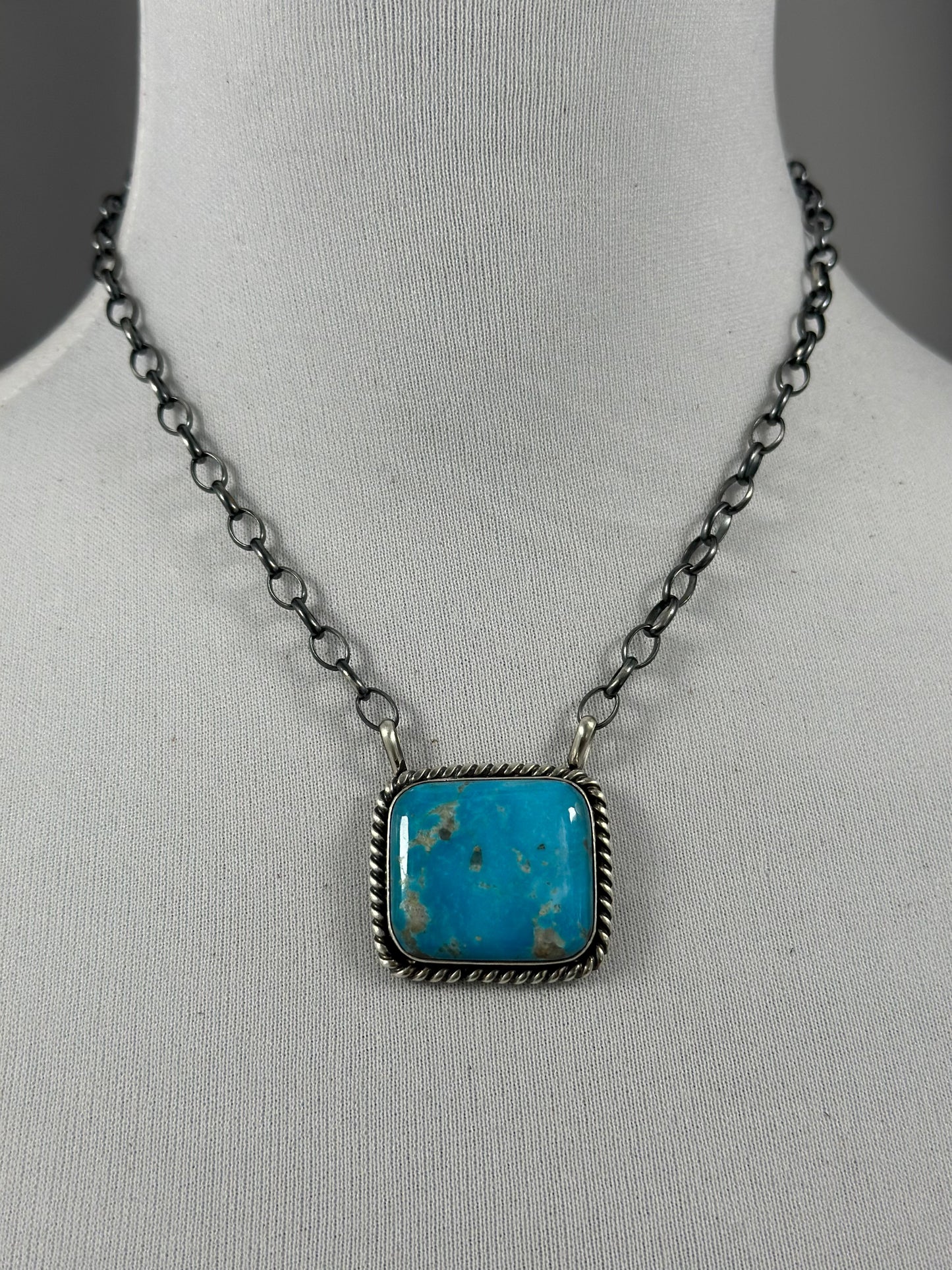 Kingman Turquoise Square Sterling Silver Necklace