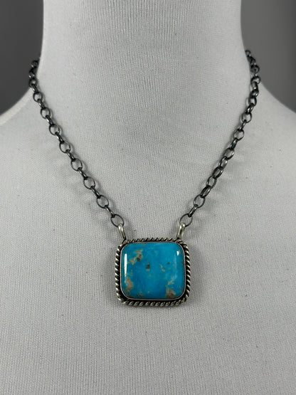 Kingman Turquoise Square Sterling Silver Necklace