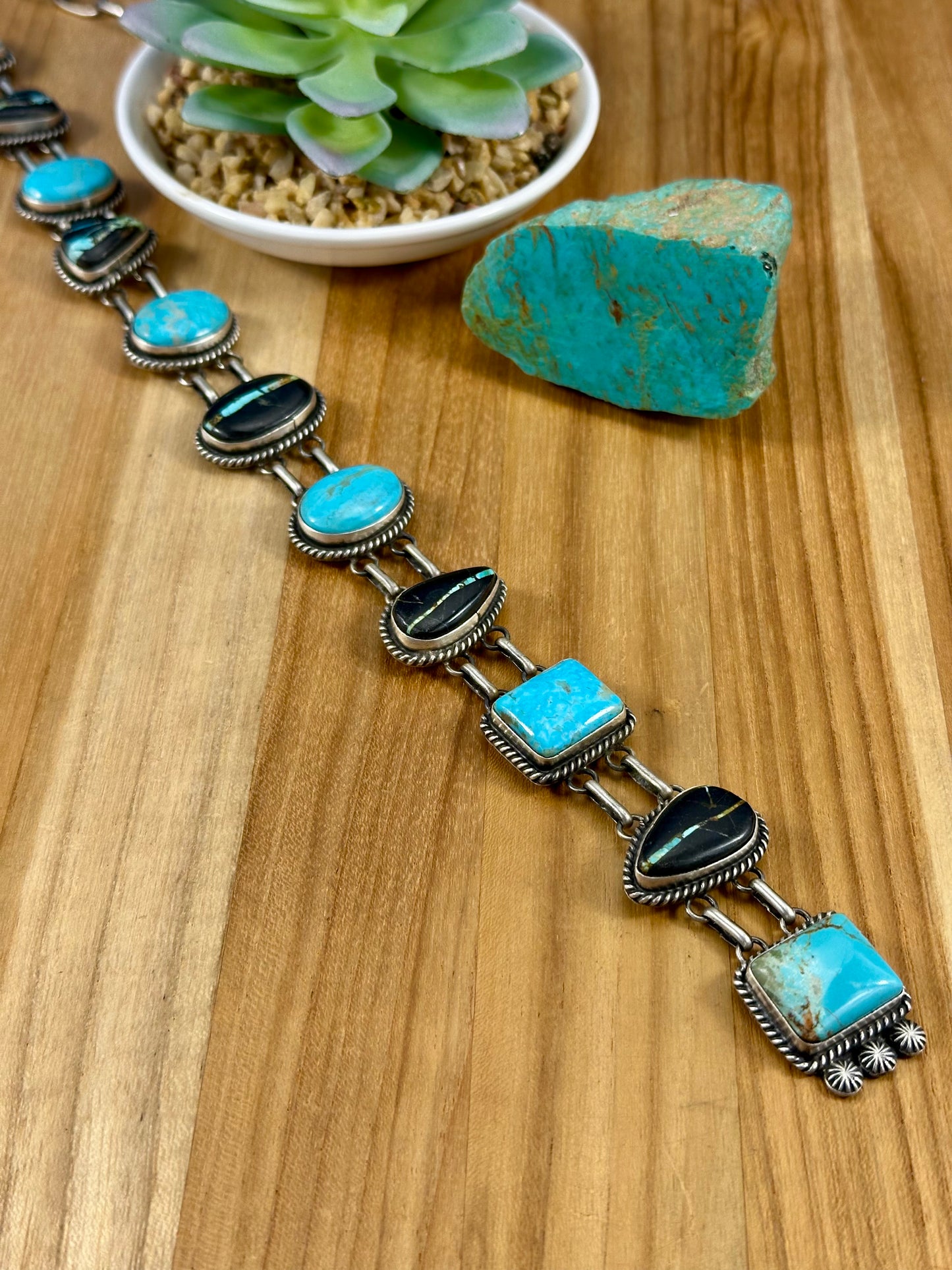 Blackjack & Kingman Turquoise Lariat Necklace