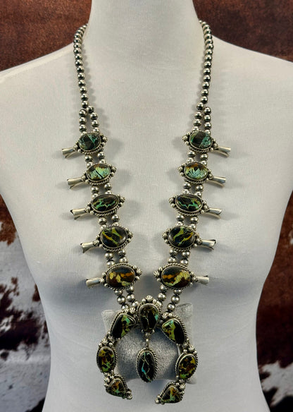 Blackjack Turquoise Squash Blossom Necklace Set