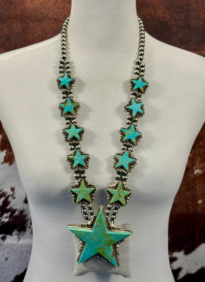 Kingman Turquoise Sterling Star Necklace Set