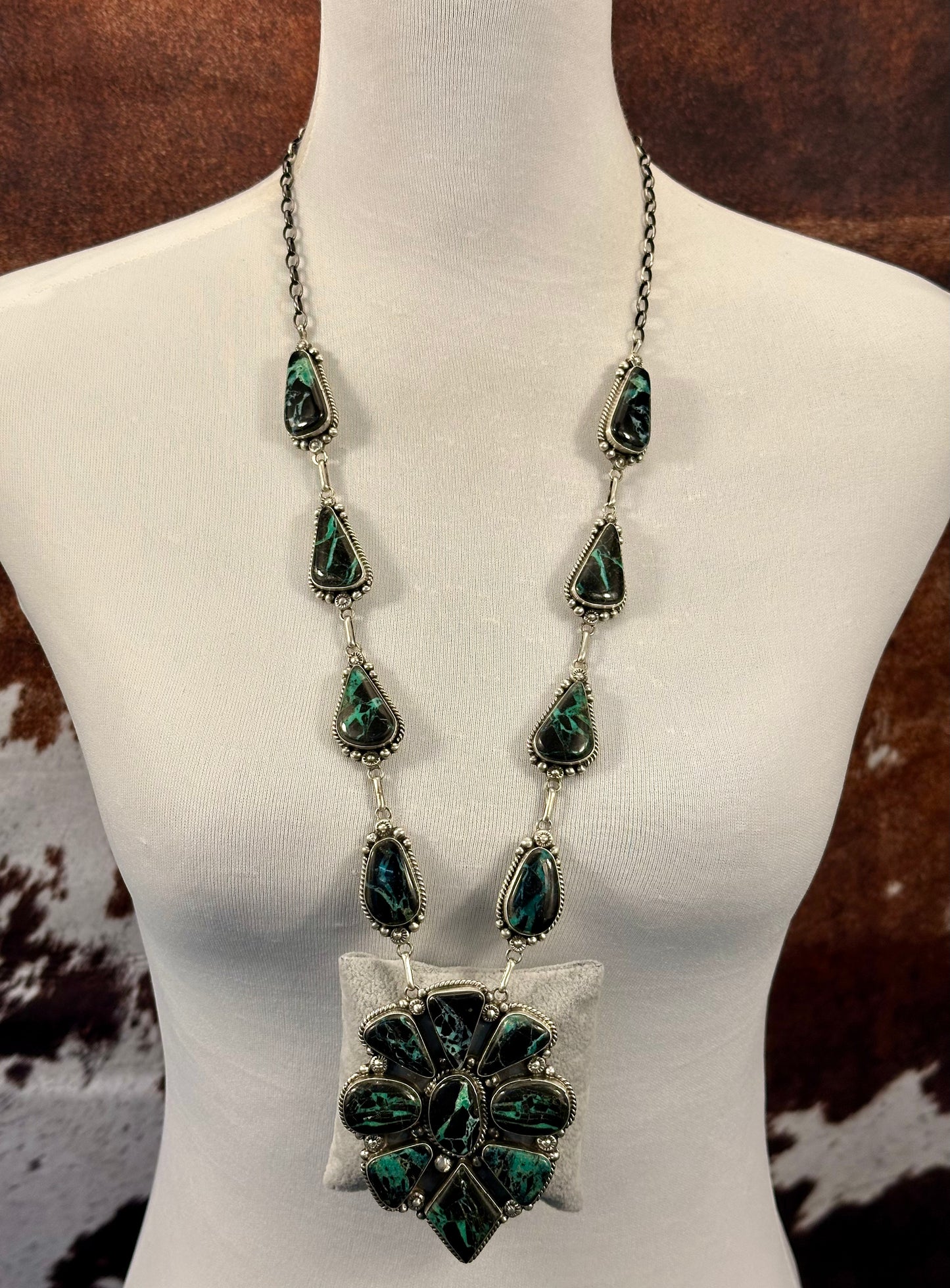 Blackjack Turquoise Cluster Sterling Necklace Set