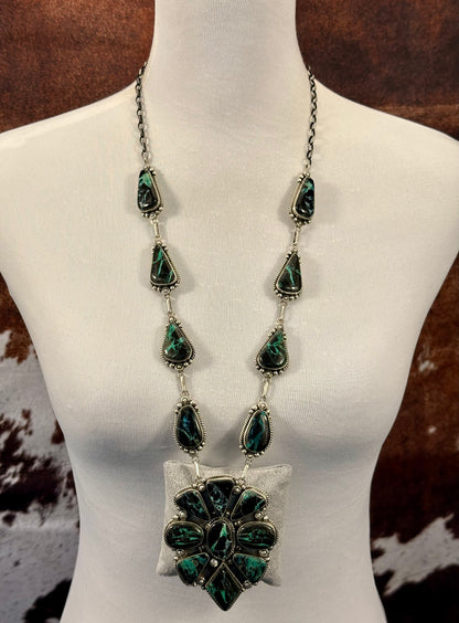 Blackjack Turquoise Cluster Sterling Necklace Set