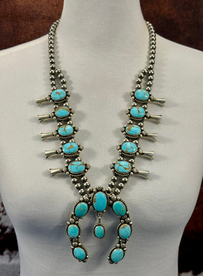 Kingman Turquoise Squash Blossom Necklace Set