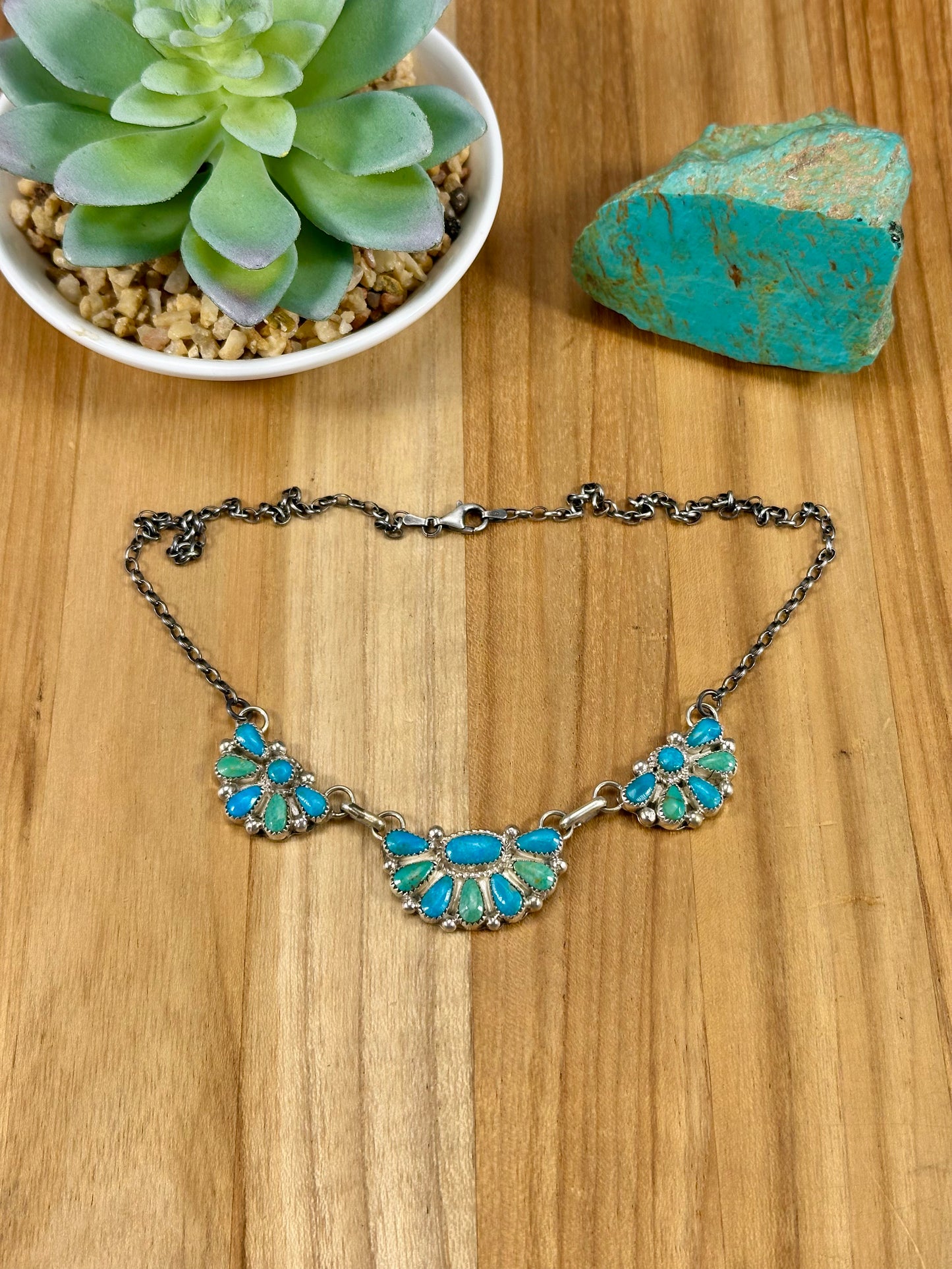 Kingman Turquoise Half Cluster Sterling Necklace
