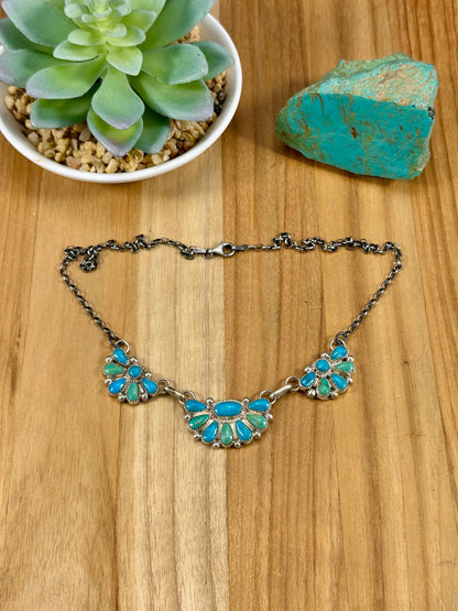 Kingman Turquoise Half Cluster Sterling Necklace