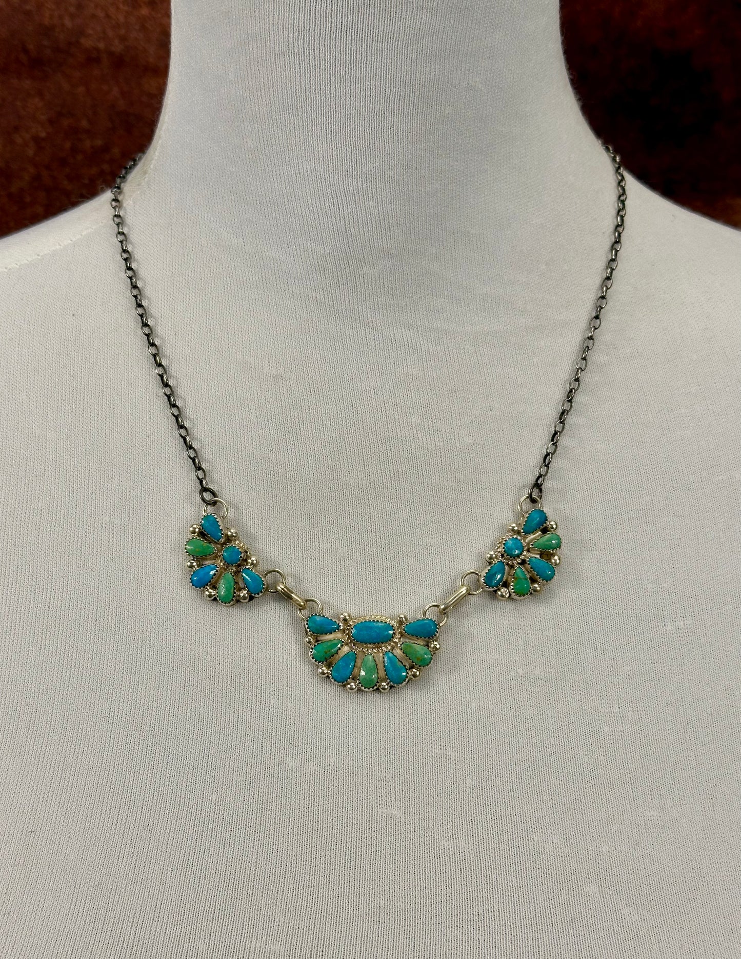 Kingman Turquoise Half Cluster Sterling Necklace