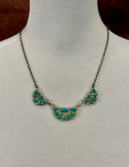 Kingman Turquoise Half Cluster Sterling Necklace