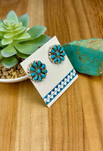Kingman Turquoise Floral Cluster Earrings