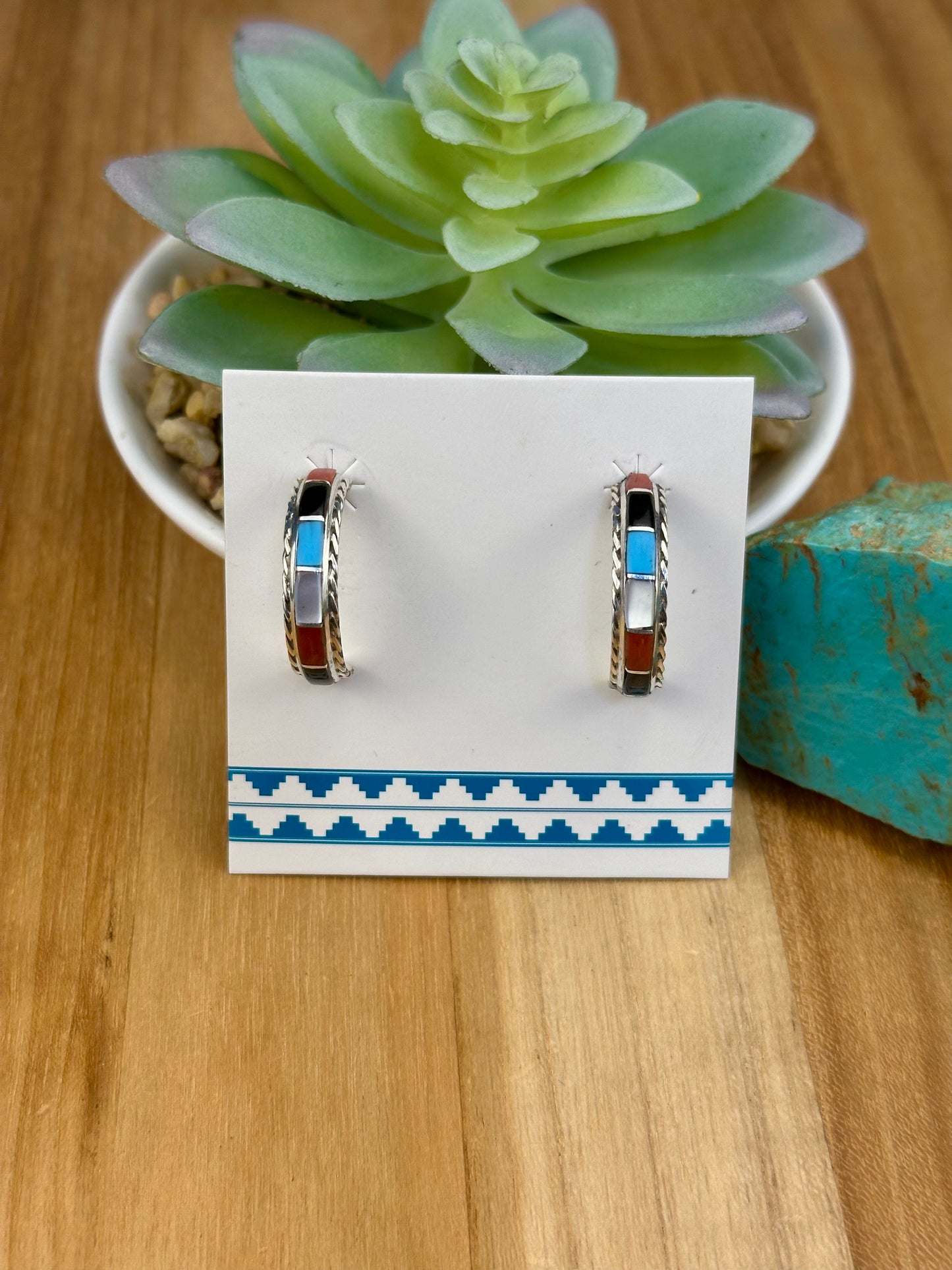 Multi Color Inlay Hoop Earrings
