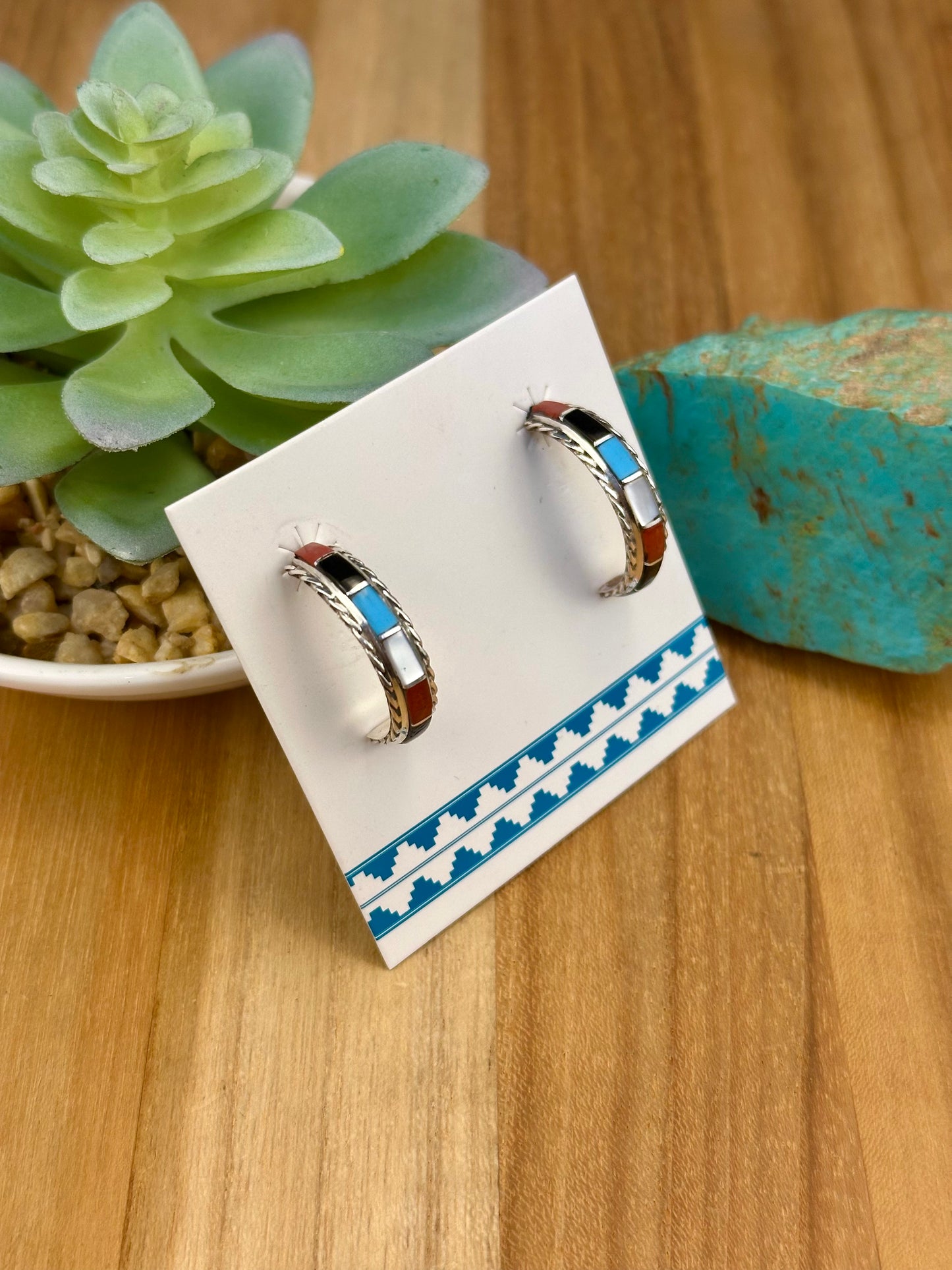 Multi Color Inlay Hoop Earrings