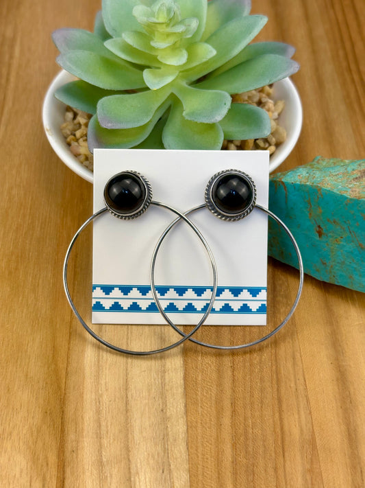 Black Onyx Sterling Hoop Earrings