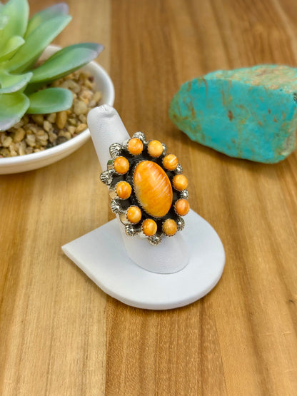 Orange Spiny Floral Cluster Ring