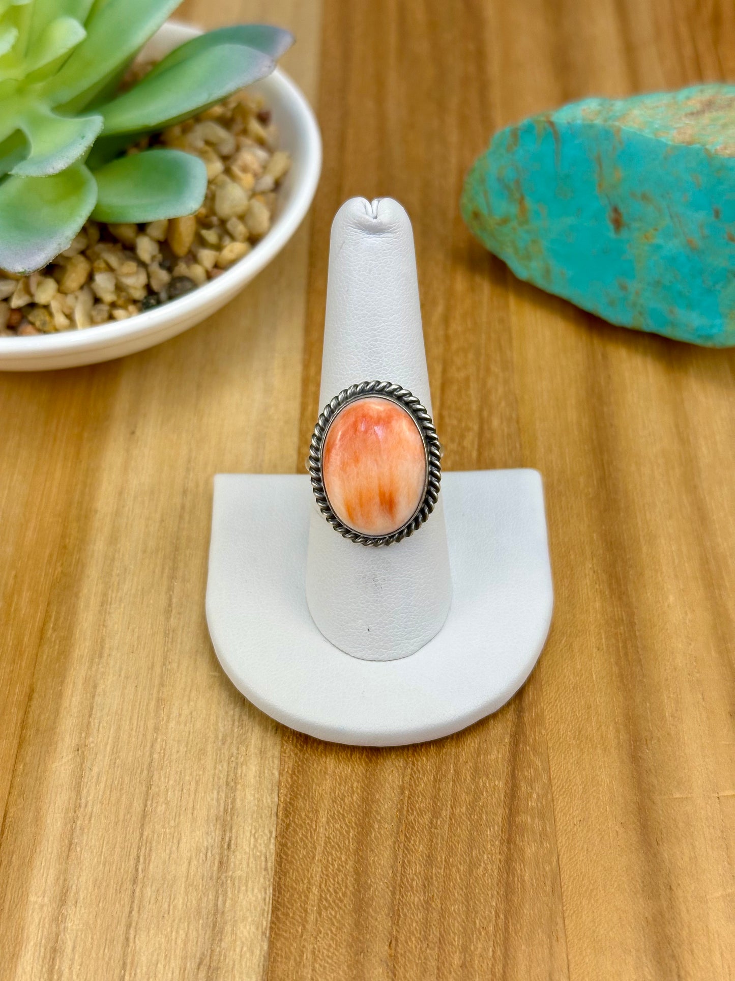 Red Spiny Single Stone Oval Ring