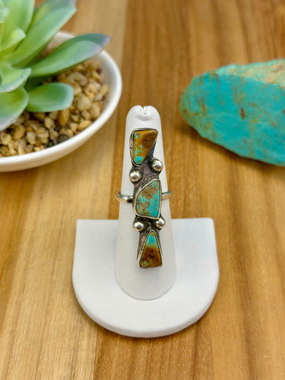 Kingman Turquoise 3 Stone Sterling Ring