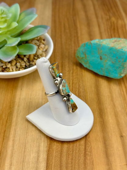 Kingman Turquoise 3 Stone Sterling Ring
