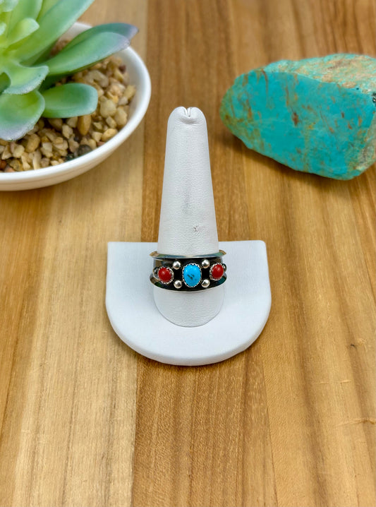 Kingman Turquoise & Coral Sterling Ring