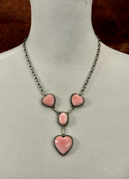 Pink Conch Heart Sterling Lariat Set