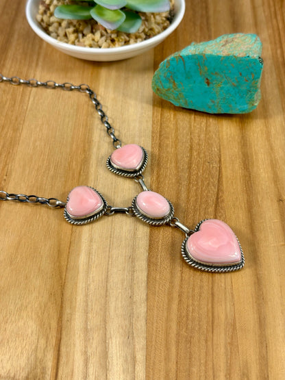 Pink Conch Heart Sterling Lariat Set