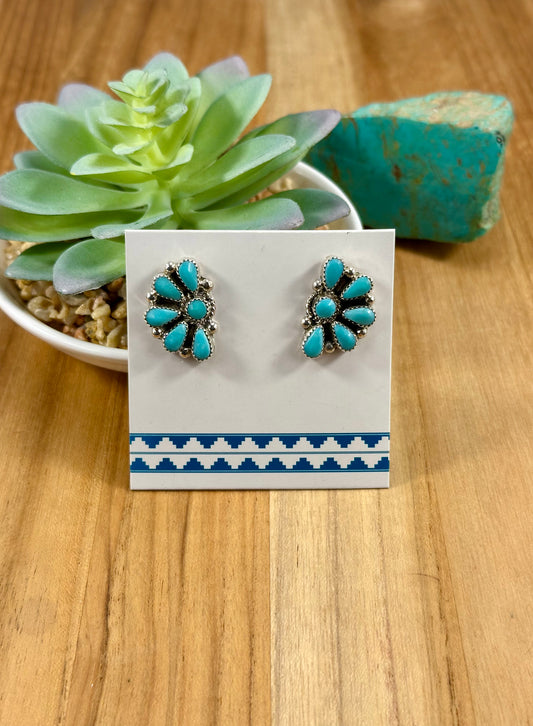 Kingman Turquoise Half Cluster Earrings