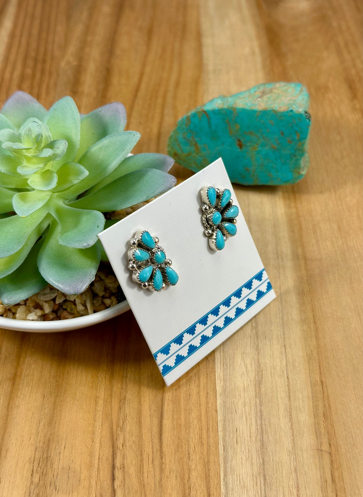Kingman Turquoise Half Cluster Earrings