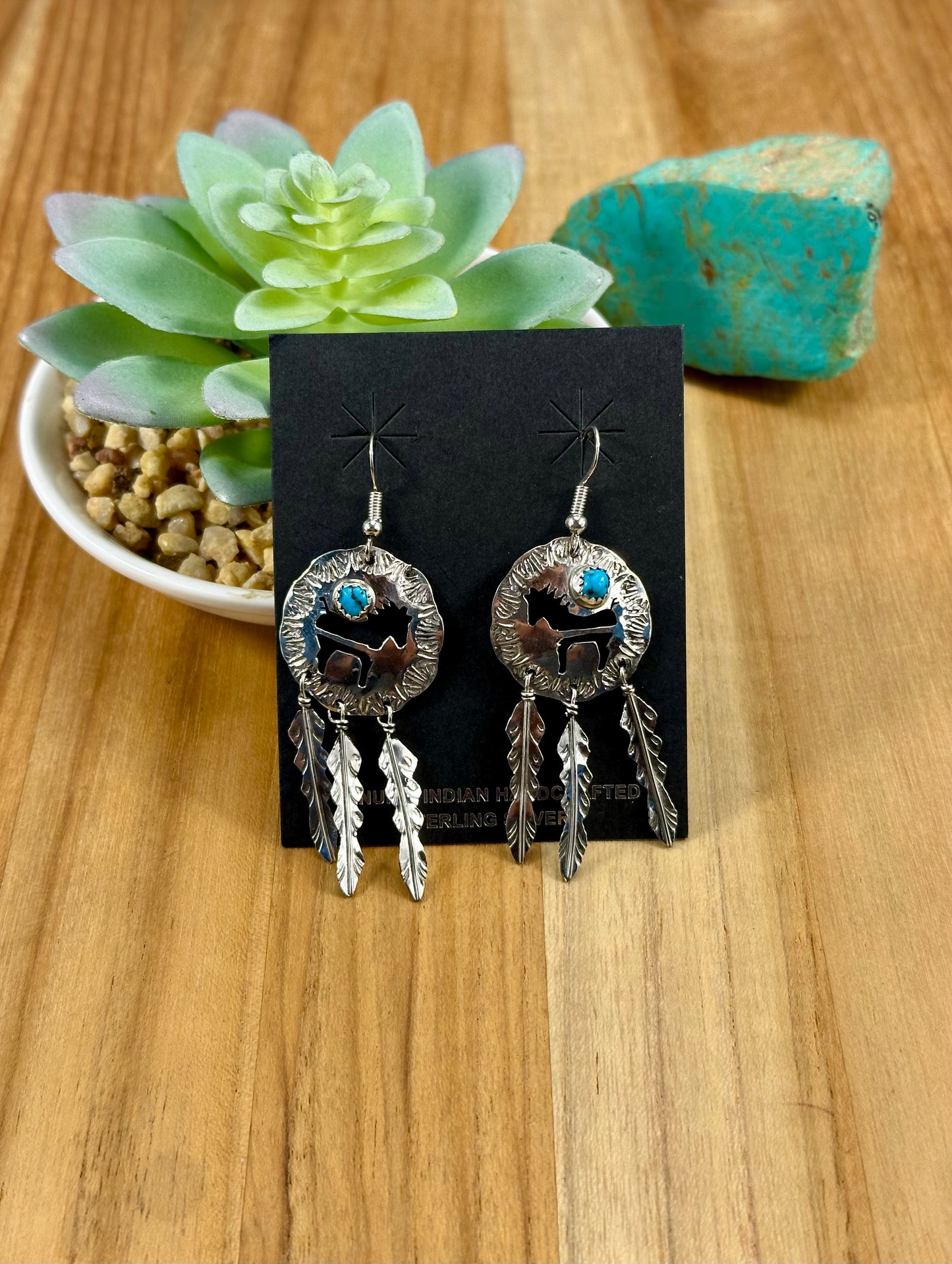 Kingman Turquoise Sterling Concho Earrings