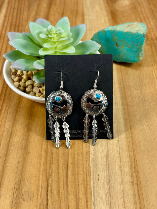 Kingman Turquoise Sterling Concho Earrings