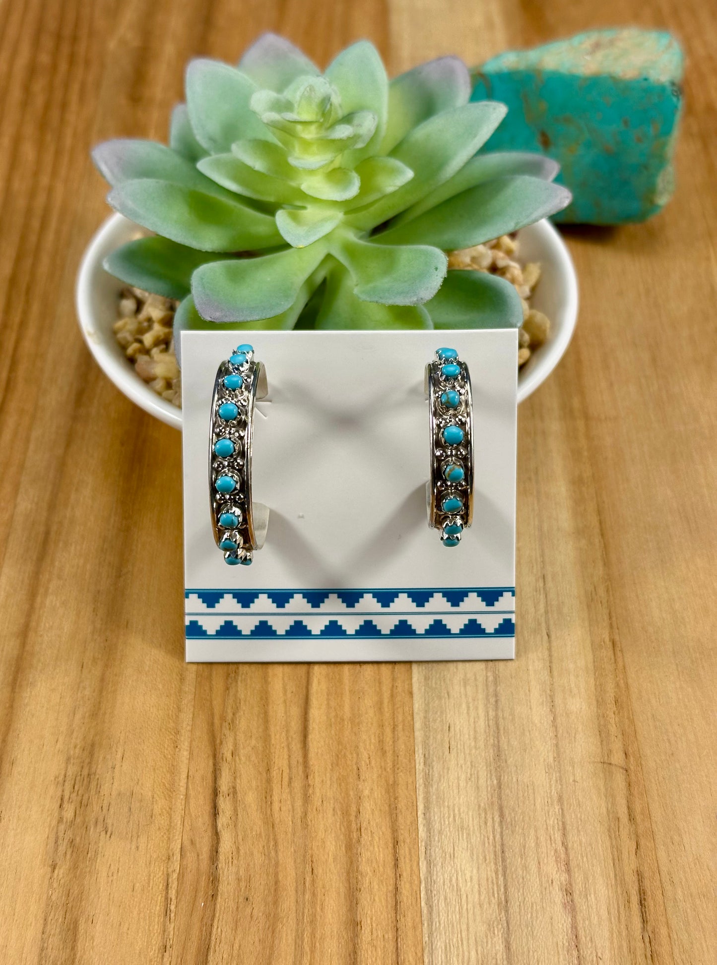 Kingman Turquoise Sterling Hoop Earrings